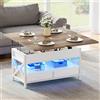 YITAHOME Tavolino da Salotto, Trasformabile in Tavolo da Pranzo, con 2 Cassetto e LED, Tavolo Soggiorno Allungabile, 90x50x51,5CM