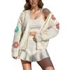 ANUFER Donna Adorabile Fiore Uncinetto Maglione Scollo a V Abbottonato Manica Lunga Lavorare a Maglia Cardigan Cime SN079177 Bianco S