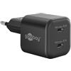goobay USB-C™ PD GaN - Caricatore doppio rapido Nano 35 W, nero, alimentatore a 2 porte, caricatore compatto per cellulare, tablet, fotocamera, Power Delivery, adattatore da viaggio, 75333