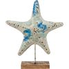 DRW Figura di una stella marina in metallo e base in legno in blu e bianco 40x10x47 cm