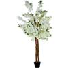 DRW Pianta artificiale di un ciliegio con 4 tronchi in PVC bianco 180x30x30cm