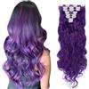 TESS Extension Capelli Clip 60 cm, Extension con Clip Ondulato Viola Scuro 18 Clips 8 PCS Extension Clip Capelli 140g Capelli Finti