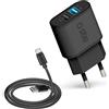 SBS Caricabatterie da parete 10W con 2 uscite USB-A, caricatore da muro per iPhone, Samsung, Oppo, Xiaomi, Kit con Cavo USB-A a USB-C lungo 1 metro
