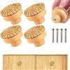 TYFYH 4 Pezzi Pomelli per Mobili in Rattan Legno, Pomelli per Armadi Rotondi in Legno per Cassettiera, Cassetti in Legno, Armadi, Comodino, Cucina