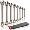 HNCY Set Chiavi a Cricchetto 8 pezzi, Set di Chiavi Combinate, 72 Denti Chiave a Cricchetto, Chiave Inglese a Cricchetto Metriche da 6 a 19 mm, Acciaio Cr-V, Nichelatura con Borsa di Stoccaggio