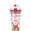 TSLBW Bicchiere d'acqua Natalizio Tazza a Doppia Parete Glitterata con Cannuccia e Coperchio Albero di Natale di Babbo Natale Borraccia Riutilizzabile Senza BPA per Natale di Festa Regalo 450 ml (A)
