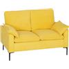 HOMCOM Divano 2 Posti Imbottito in Tessuto Spugna con Cuscini Rimovibile, Divanetto Salvaspazio Moderno con Braccioli e Gambe in Metallo per Soggiorno, Salotto e Camera da Letto, 130x77x84 cm, Giallo