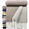 STTS International Coperta Plaid "Faro", 100% misto lana merino e cashmere 100%, coperta plaid da salotto, molto morbida, 140 x 200 cm, beige-marrone (doppia faccia)
