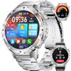 HIRREO Orologio da uomo per Android iOS con chiamata Bluetooth 1,43 AMOLED rotondo Smartwatch uomo argento acciaio 530 mAh batteria, torcia a LED, monitor sanitario, 100+ sport, pedometro