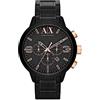 Armani Exchange Orologio per uomo, movimento cronografo al quarzo e cassa da 49 mm con cinturino in acciaio inossidabile, Nero e oro rosa