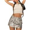 Fiacafyo Minigonna aderente da donna con paillettes scintillante a vita alta gonna a matita glitterata per costume da sera fuori danza party club minigonne, D-argento., M