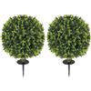 HOMCOM Set 2 Piante Artificiali di Bosso da 40 cm con Picchetto Integrato per Interno ed Esterno, Verde | Aosom Italy