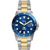 Fossil Orologio subacqueo blu da uomo, movimento al quarzo con data a tre lancette e cinturino in acciaio inossidabile o in pelle, 42 mm, Blu e oro