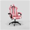 Cybert Sedia da Gaming Gamer Poltrona da Ufficio Scrivania Girevole Braccioli Design Ergonomico Supporto Lombare Meccanismo di Inclinazione (Bianco/Rosa)