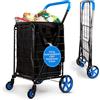 SereneLife Carrello Spesa Pieghevole, Carrellino Ruote Portatutto Telaio in Acciaio, 32 kg, Ruote 360°, Borsa Impermeabile Removibile, Blu