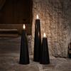 Lights4fun Set di 3 Candele Coniche TruGlow® in Cera Nera con LED Bianchi Caldi a Pile per Arredo Interni