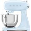 Smeg, Impastatrice Planetaria SMF03PBEU, 10 Livelli di Velocità, Funzione Smooth Start, Ciotola da 4,8 L, Sicurezza Blocco Motore, 3 Fruste, Gancio e Coperchio in Dotazione, 800W, Azzurro