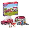 SCHLEICH HORSE CLUB | Avventura in auto con rimorchio per cavalli 42535 | con Hannah, suo padre, cavallo e accessori | Regalo per bambine e bambini | Giocattolo dai 5 anni | Set da 110 pezzi
