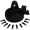 Aerzetix - C62764x5-C62862x10 - Kit di Cerniera Lampo Rinforzata Spirale 5m N°5 21G/MB Colore: Nero + 10 cursori N°5 3.3G Non bloccabile Colore: Nero - in Metallo - merceria