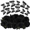 MWOOT 28 Pezzi Teste di Fiori Artificiali 3D Farfalle, Fiori Finti Piccoli Nero per Decorazioni, Rose Garofano Finte per Fai da te Corona Torta Bouquet Da Sposa Matrimonio Festa Casa