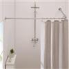 Crkmire Angolare Tenda Doccia, 61-94 cm x 61-94 cm Regolabile L Forma Doccia Rod 90 Gradi Tenda Rod per Bagno Vasca da bagno con 12 Anelli Ganci & Supporto Soffitto - Grigio Argento