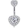LAURITAMI Piercing Ombelico Argento 925 con Doppio Cuore Zirconia 14G Piercing Ombelico 8 mm 10 mm 12 mm Anello all'ombelico Argento 925 Gioielli da Donna Uomo