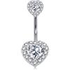 LAURITAMI Piercing Ombelico Argento 925 con Doppio Cuore Zirconia 14G Piercing Ombelico 8 mm 10 mm 12 mm Anello all'ombelico Argento 925 Gioielli da Donna Uomo