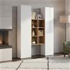 Dmora - Credenza Franco, Set da soggiorno a 2 ante e ripiani, Buffet da soggiorno, Madia da cucina, 100% Made in Italy, cm 140x30h180, Bianco lucido e Acero