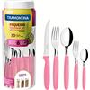 Tramontina Set di Posate Ipanema in Acciaio Inox e Manici in Polipropilene Rosa e Pentola in Plastica 30 Pezzi