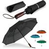 ENGLISH SUMMER Ombrello antivento di lusso per pioggia e sole: forte, automatico, tettoia extra large, ventilato, pieghevole, portatile, di qualità, manico in vero legno, Carbone e arancione bruciato
