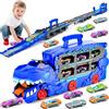 MOMOSTAR Trasporto Camion Giocattoli, 185cm Giocattolo Portatile Trasportatore di Dinosauri con Pista da Corsa e 10 Auto da Corsa, Transporter Truck Macchinine Giocattolo Regalo per Bambini 3+