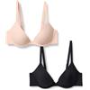 Amazon Essentials Reggiseno con Scollo Rotondo e Ferretto Foderato in Microfibra Donna, Pacco da 2, Nero/Petalo Chiaro, 2A