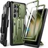 Tongate Cover per Samsung Galaxy S23 Ultra, [Copriobiettivo scorrevole integrato e protezione per lo schermo] [2 cornici frontali] di grado militare con supporto e clip per cintura 6,8 Pollici, Verde