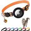 Dgerp Collare Gatto Airtag con Custodia per Air Tag(Arancione) | Fibbia Antistrozzo a Sgancio Rapido,Collare Riflettente,Campanellino,Adatto a Gatti di Tutte Le Taglie,GPS AirTag Non Incluso