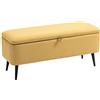 HOMCOM Panca Contenitore Camera da Letto 61L con 2 Cerniere di Sicurezza e Seduta Imbottita, Panca Fondo Letto Pouf Cassapanca in Tessuto Effetto Lino e Gambe in Acciaio, 101x38.5x44.5 cm, Giallo
