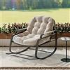 MGMYM Sedia a dondolo da giardino in vimini rattan, poltrona salotto, Sedia a dondolo da esterno con cuscino imbottito, struttura in metallo,per balcone, giardino e soggiorno. (Beige-E)