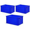 BRB 3 contenitori impilabili Eurostack con 2 maniglie, 600 x 400 x 320 mm, blu
