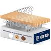 SereneLife Grucce Appendiabiti Salvaspazio in Legno 10 Pezzi con Pinze Regolabili, Grucce con Gancio Rotante 360°, 35,5x1,3x17 cm, Stampelle Armadio per Pantaloni e Gonne, Naturale