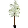 DRW Pianta artificiale di un ciliegio con 4 tronchi in PVC bianco ciliegio 160x30x30cm