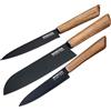 Nirosta Set 3 Coltelli in Acciaio Inox | Coltelli Santoku, a Lama Liscia e Seghettata con Rivestimento Antiaderente | Cotelli da cucina con Manico in Legno di Acacia e Custodia Protettiva, Linea Flow