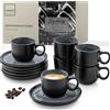 SÄNGER Sydney, set di tazze da caffè in gres porcellanato, 12 pezzi, tazze e piattini, per 6 persone, lavabili in lavastoviglie, per microonde, colore grigio scuro, 80 ml | Value Collection