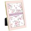 Laura Ashley Cornice portafoto smaltata rosa 5x7, bordo in metallo dorato con cavalletto, per bancone, bancone, espositore da tavolo, libreria, scrivania, decorazione da parete, galleria fotografica