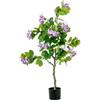 DRW Pianta artificiale di un albero di orchidee in PVC in verde e viola 120x30x30cm