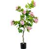 DRW Pianta artificiale di un albero di orchidee in PVC in verde e rosa 120x30x30cm
