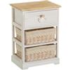 DRW Mobile ausiliario con 1 cassetto e 2 cestino in legno e vimini in naturale e bianco