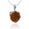 AMBEDORA Collana da donna in argento sterling ossidato, rosa ambra baltica intagliata a mano, ciondolo rosa ambra Mod 60 su catena serpente, pronto set regalo pronto all'uso, argento Sterling, ambra,