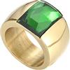 PAMTIER Anello con Gemma Multicolore Largo 10mm per Donne Anello a Fascia in Acciaio Inossidabile con Pietra Esagerata Verde Placcato Oro Misura 17