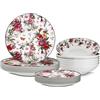 ARCA, Set 18 Piatti Coordinati Victoria in Porcellana e Ceramica Decorata, Servizio per 6 Persone, con Piatti Fondi, Piani e da Dessert