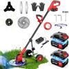 Lacoco 12 Pollici Decespugliatore Elettrico senza Fili 850W con 2*3.0Ah Batterie 4 Tipi di Lame Ruote Regolabile Taglio Bordo Batteria Taglierina Erba Manico Telescopico per Prato Giardino