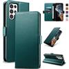 Yunubeyii Cover Libro per Samsung Galaxy S22 Ultra 5G - [Blocco RFID] Luxury PU Leather Portafoglio Card Holder Magnetic Phone Custodia con Kickstand, Cover Protettiva Antiurto, Verde